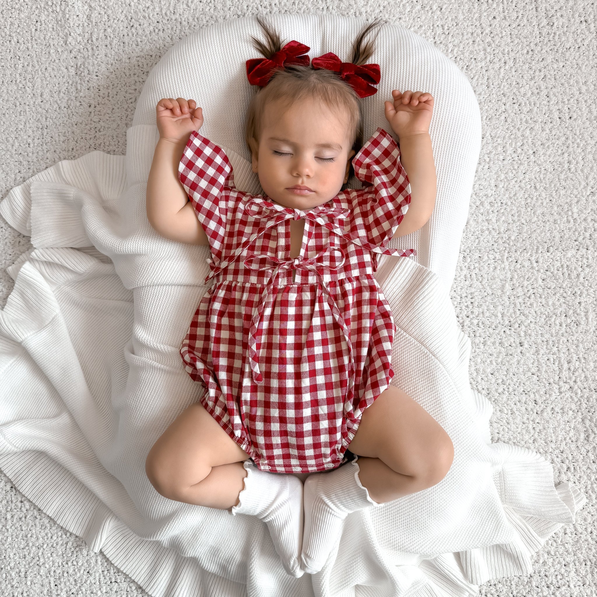 Red Gingham Flutter Sleeve Romper