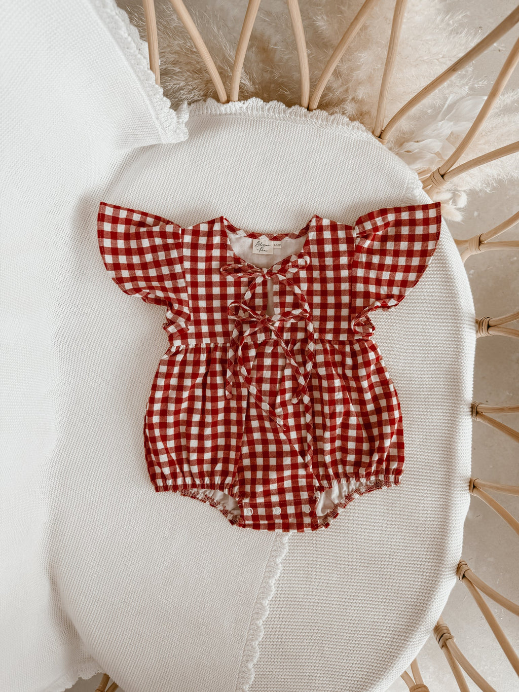 Red Gingham Flutter Sleeve Romper