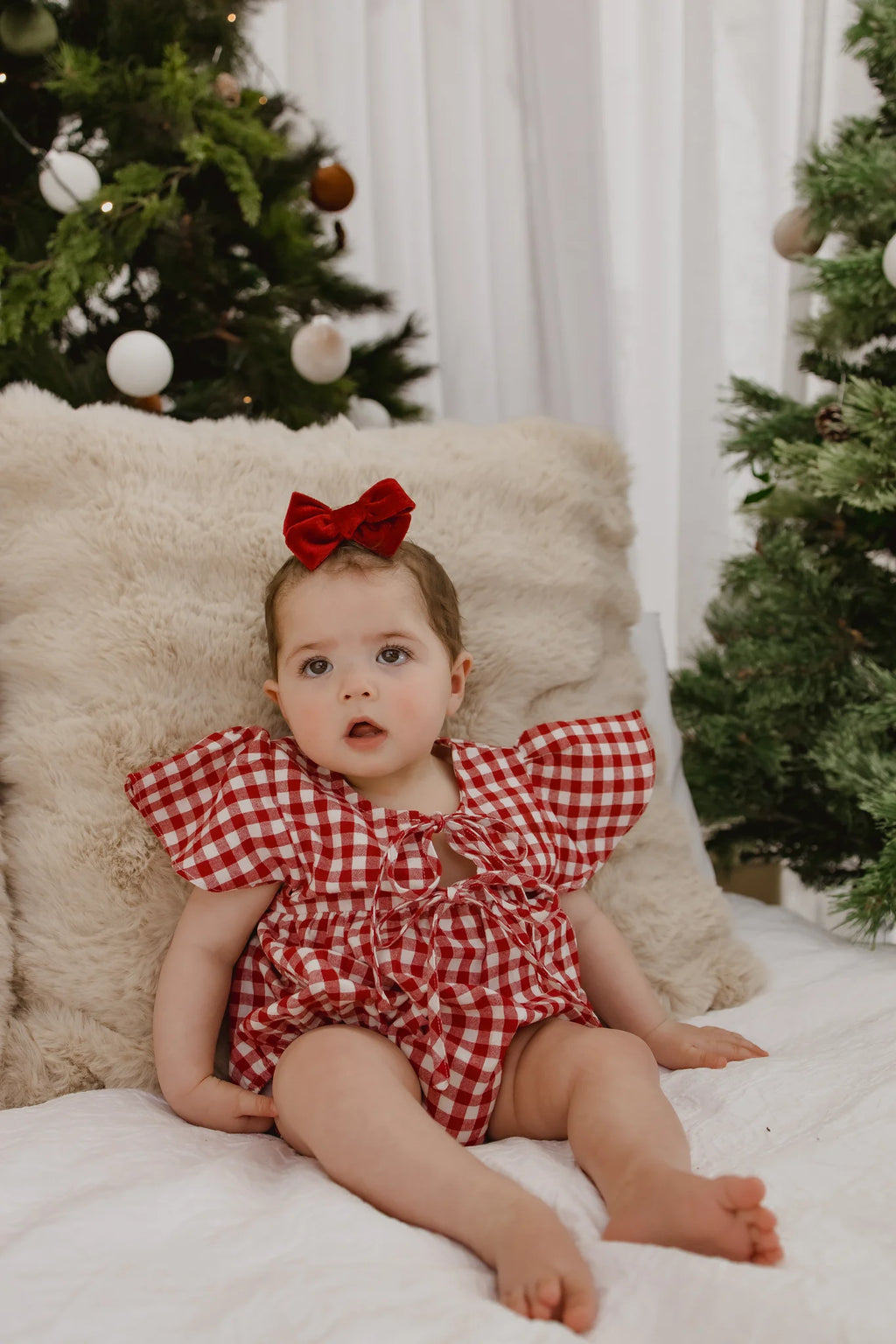 Red Gingham Flutter Sleeve Romper