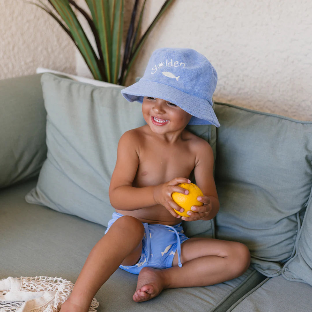 Retro Ciao Golden Pesci Bucket Hat Pool Blue