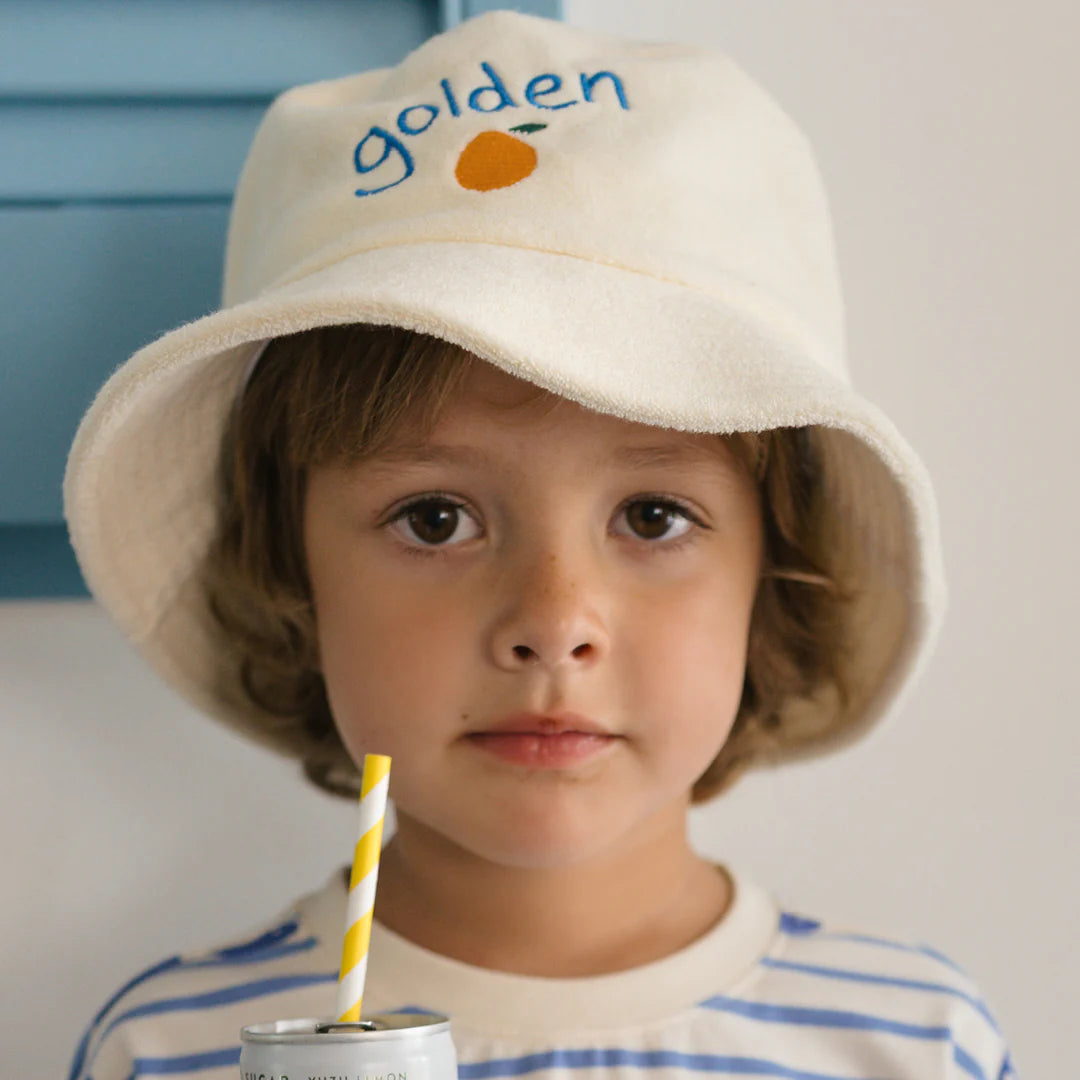 Retro Golden Orange Bucket Hat - Cream