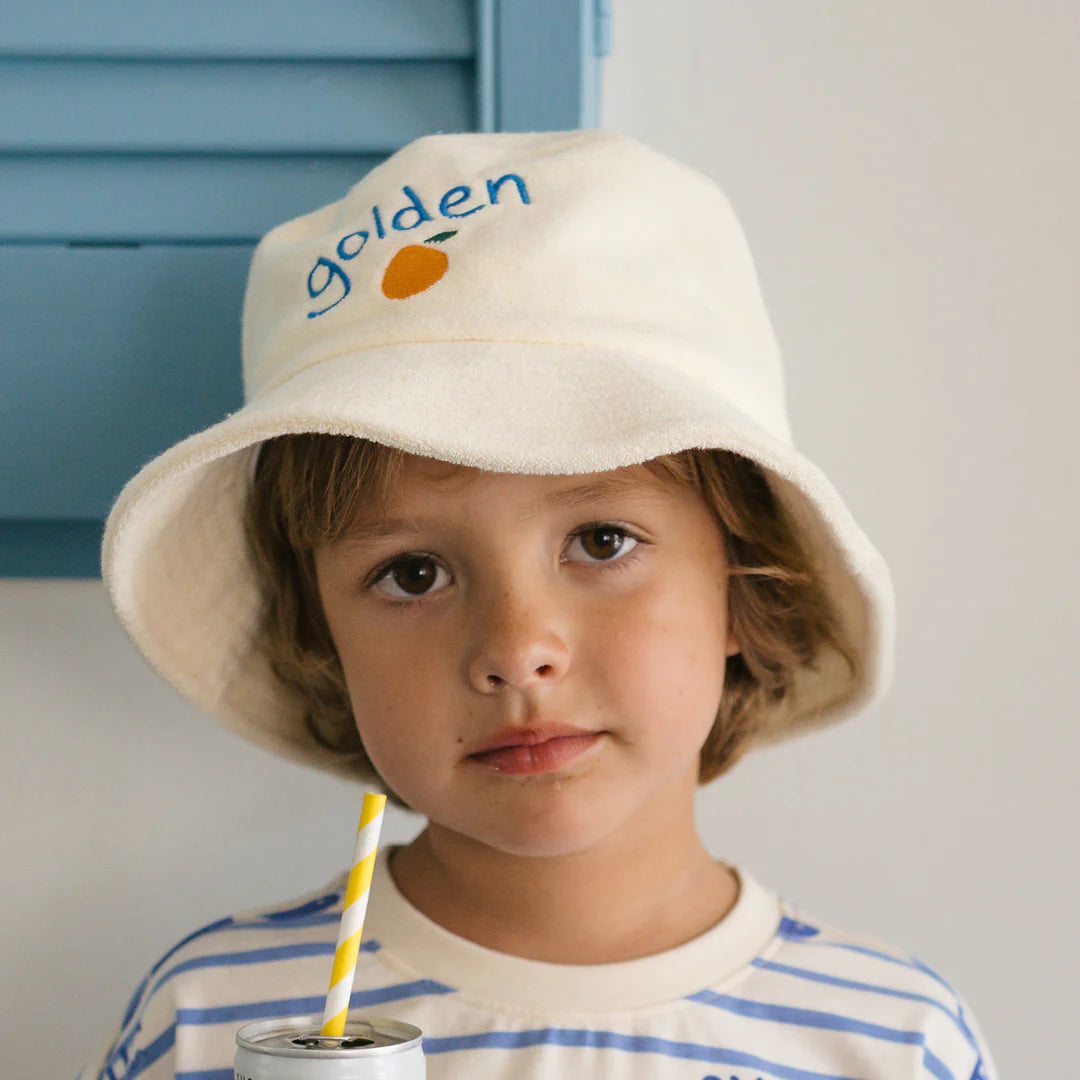 Retro Golden Orange Bucket Hat - Cream