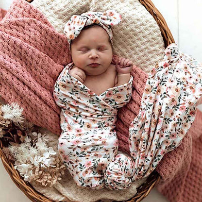 Spring Floral Organic Jersey Wrap & Topknot Set