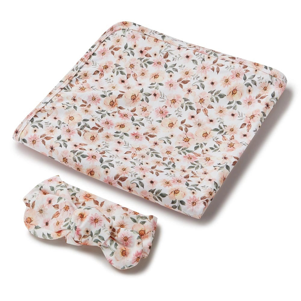 Spring Floral Organic Jersey Wrap & Topknot Set