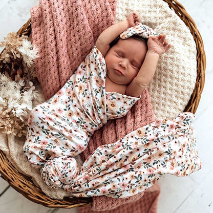 Spring Floral Organic Jersey Wrap & Topknot Set