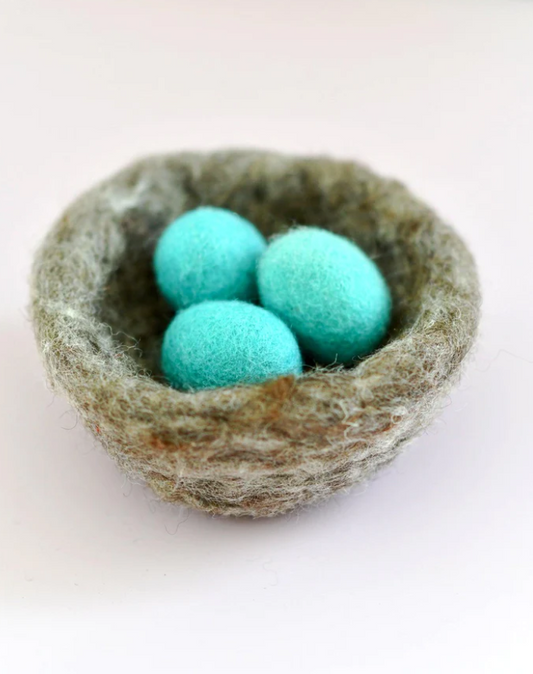 Felt Nest with 3 Blue Robin Eggs