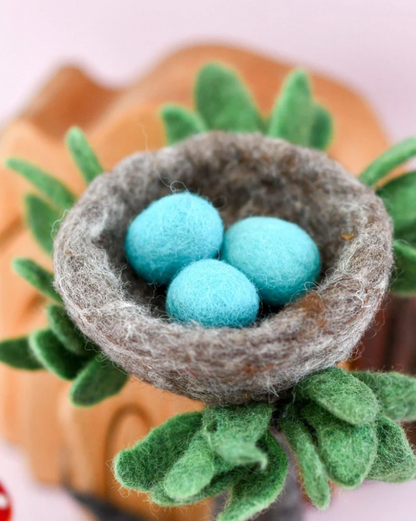 Felt Nest with 3 Blue Robin Eggs