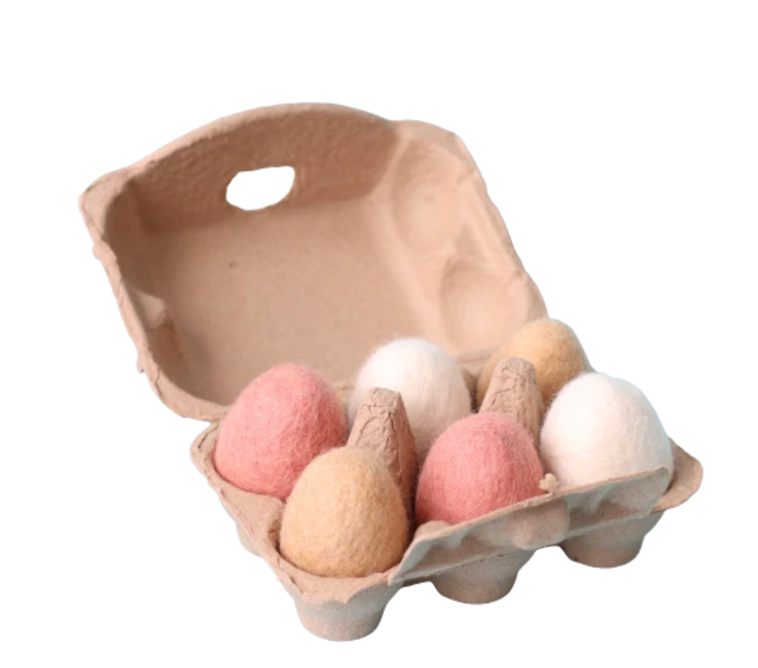 Natural Felt Eggs in Carton