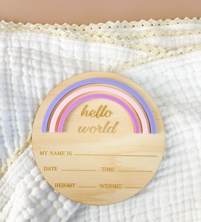Hello World Announcement Plaque - Rainbow - Pink/Purple