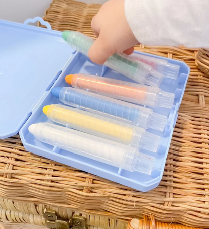 6 Retractable Washable Crayons + Pencil Case