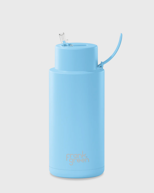 34oz SS Ceramic Reusable Bottle Sky Blue with Straw Lid