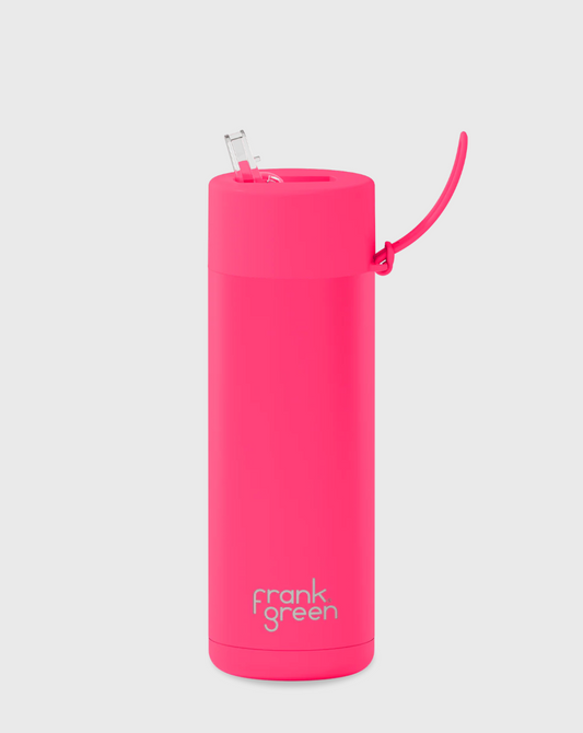 20oz SS Ceramic Reusable Bottle Neon Pink with Straw Lid