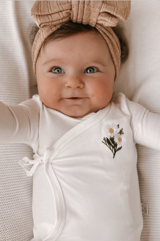 Bamboo/Organic Cotton Freya Long Sleeve Bodysuit - White