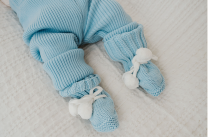 PREORDER Pom Pom Booties - Sky