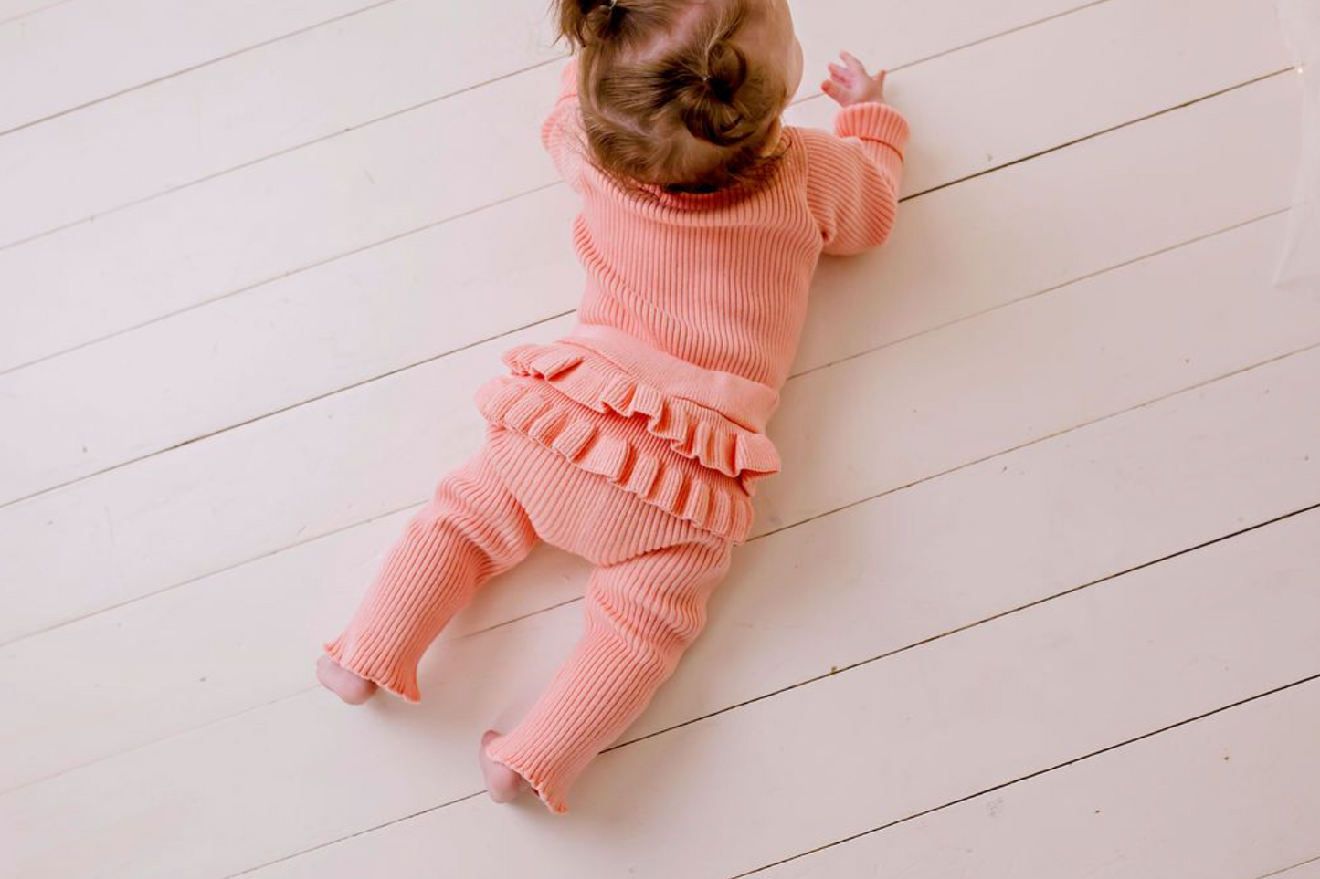 PREORDER Frilly Ribbed Leggings - Peach