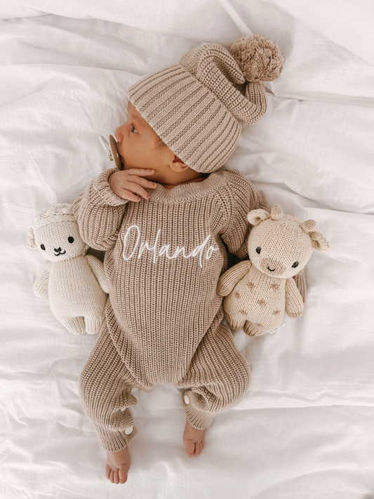 Long Ribbed Romper Teddy Brown