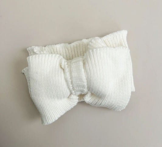Ribbed Knit Oversized Bow - White