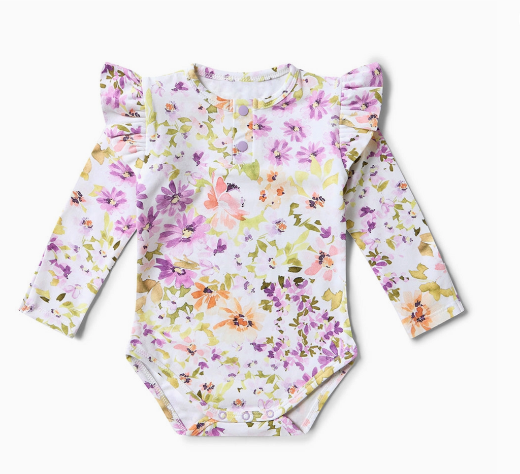 Isla Long Sleeve Organic Bodysuit with Frill
