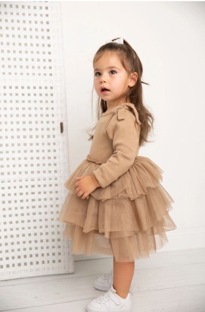 Winter Ribbed Bow Fleece Tutu - Biscuit