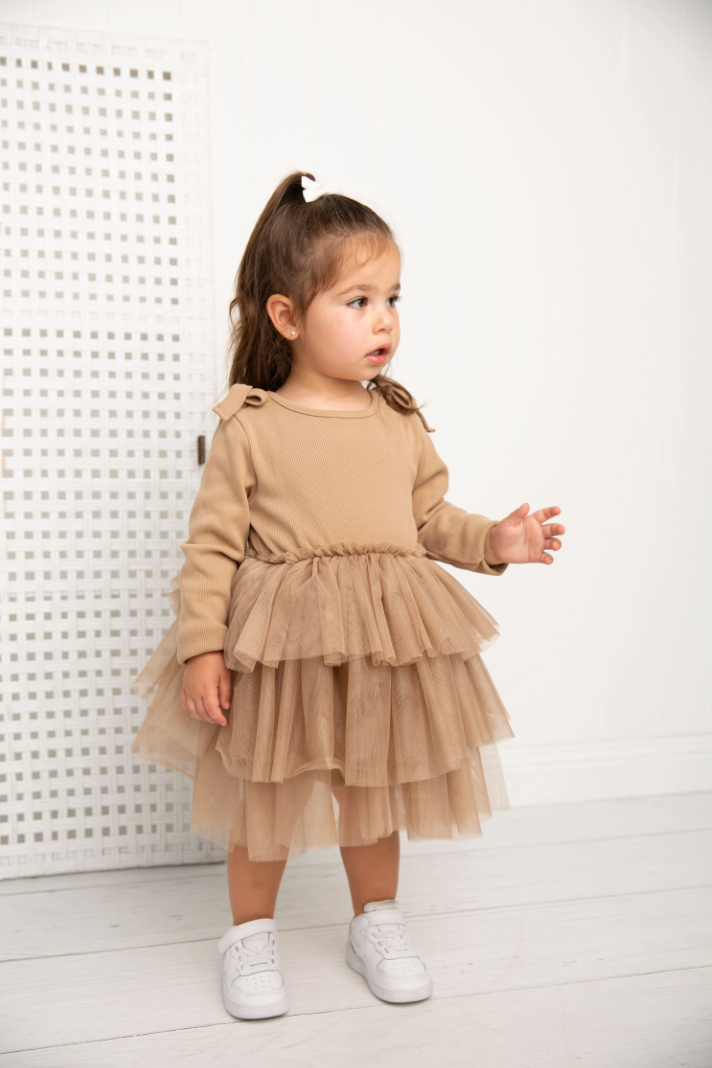 Winter Ribbed Bow Fleece Tutu - Biscuit