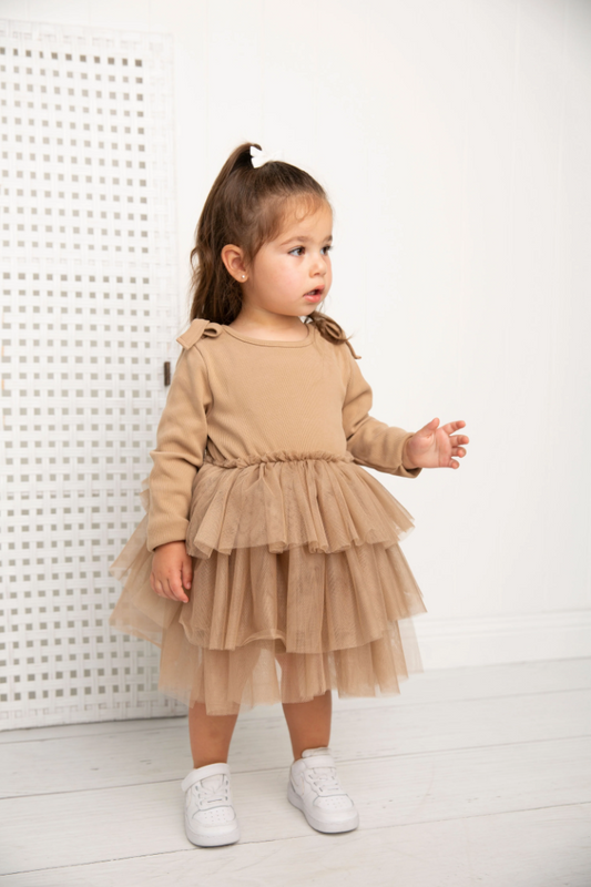 Winter Ribbed Bow Fleece Tutu - Biscuit