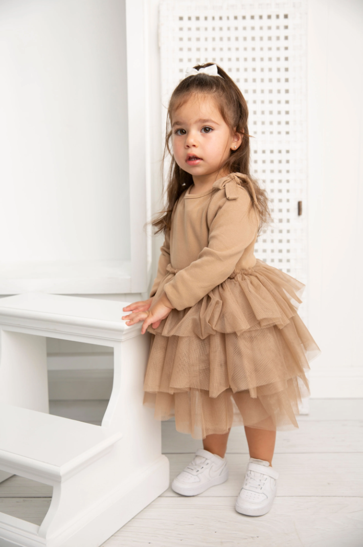 Winter Ribbed Bow Fleece Tutu - Biscuit