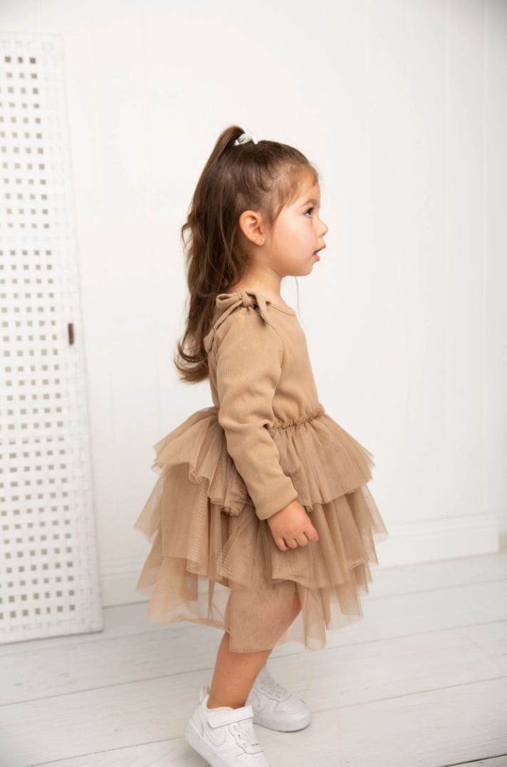 Winter Ribbed Bow Fleece Tutu - Biscuit