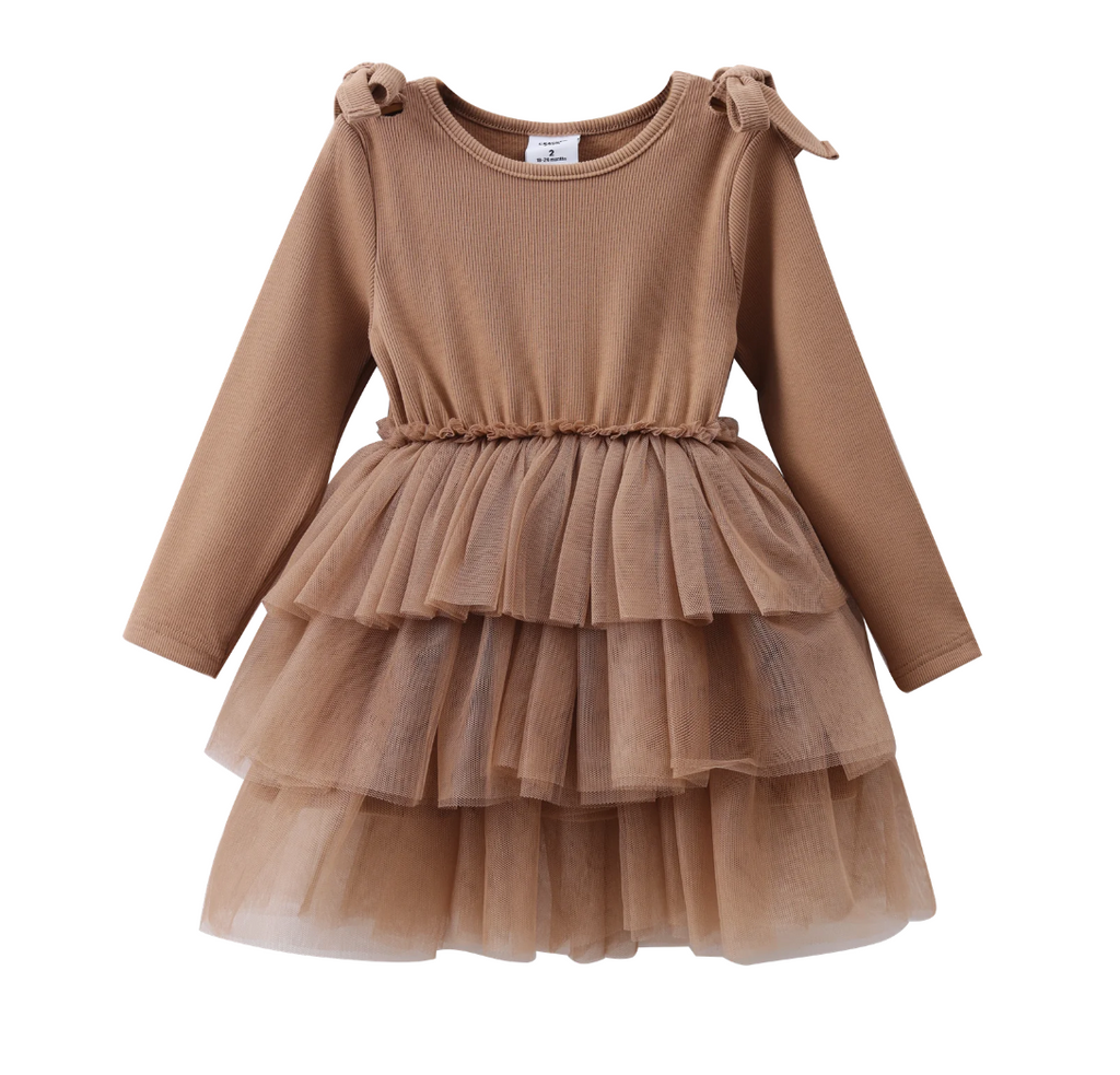 Winter Ribbed Bow Fleece Tutu - Biscuit