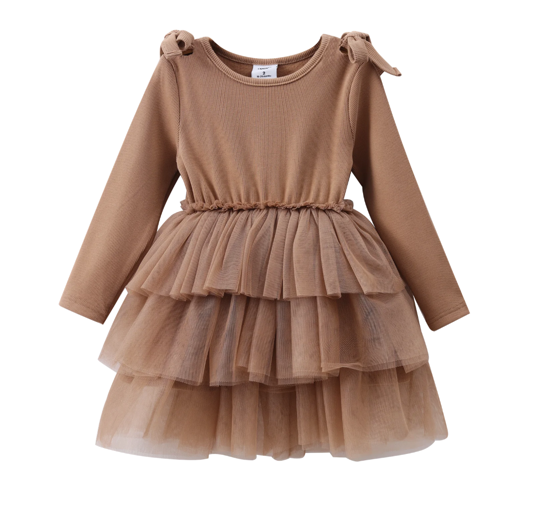 Winter Ribbed Bow Fleece Tutu - Biscuit