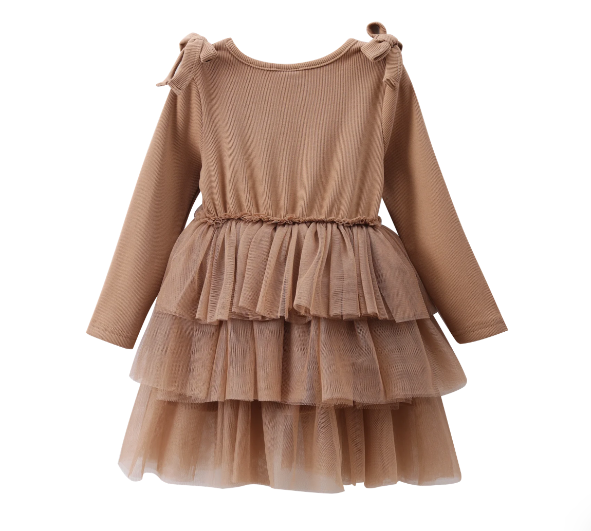 Winter Ribbed Bow Fleece Tutu - Biscuit
