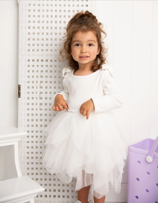 Winter Ribbed bow Fleece Tutu - Cream White