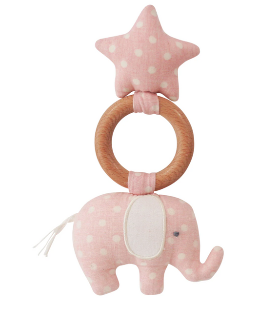 Elephant Star Teether Pink White Spot