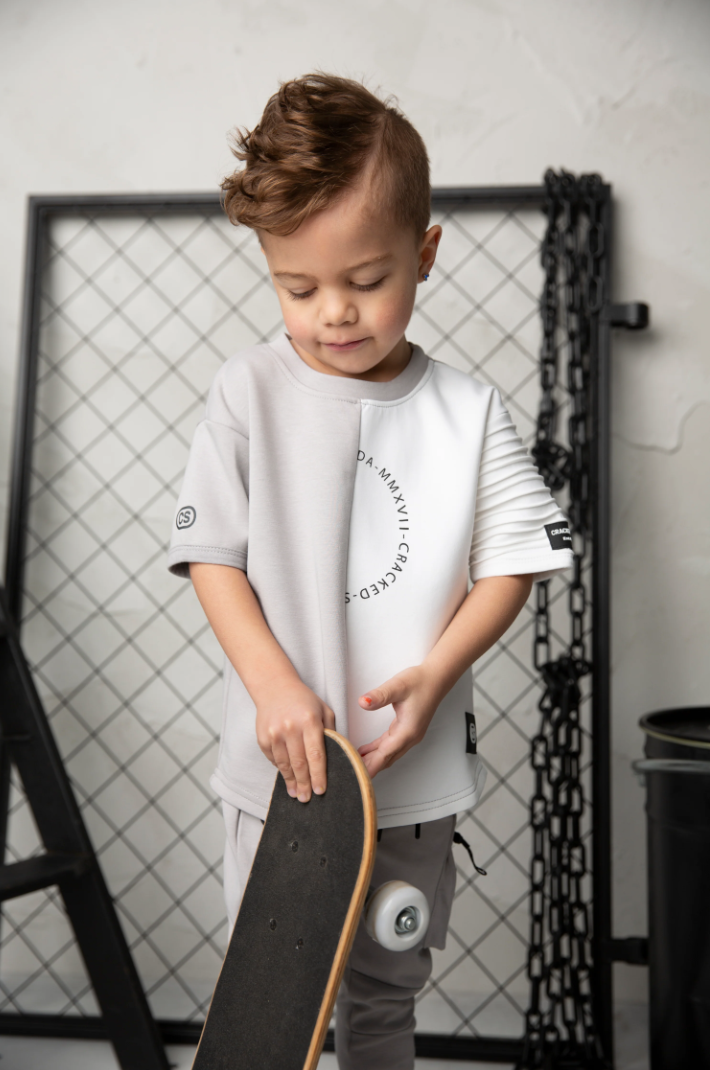 River Detail Sleeve Tee - Cloud/White