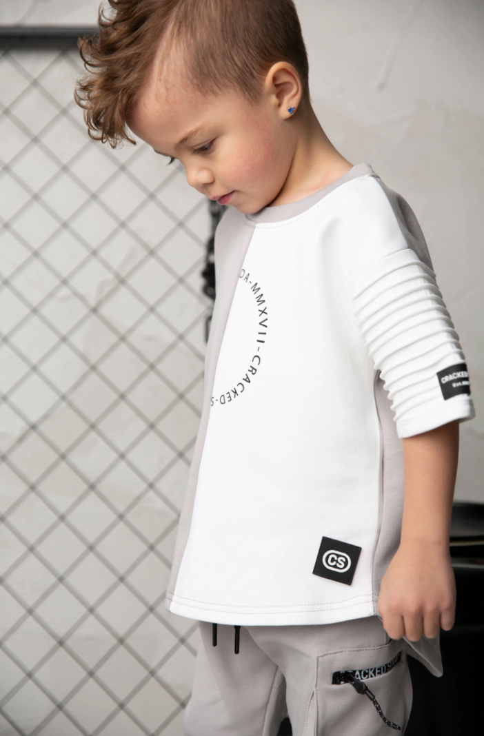 River Detail Sleeve Tee - Cloud/White