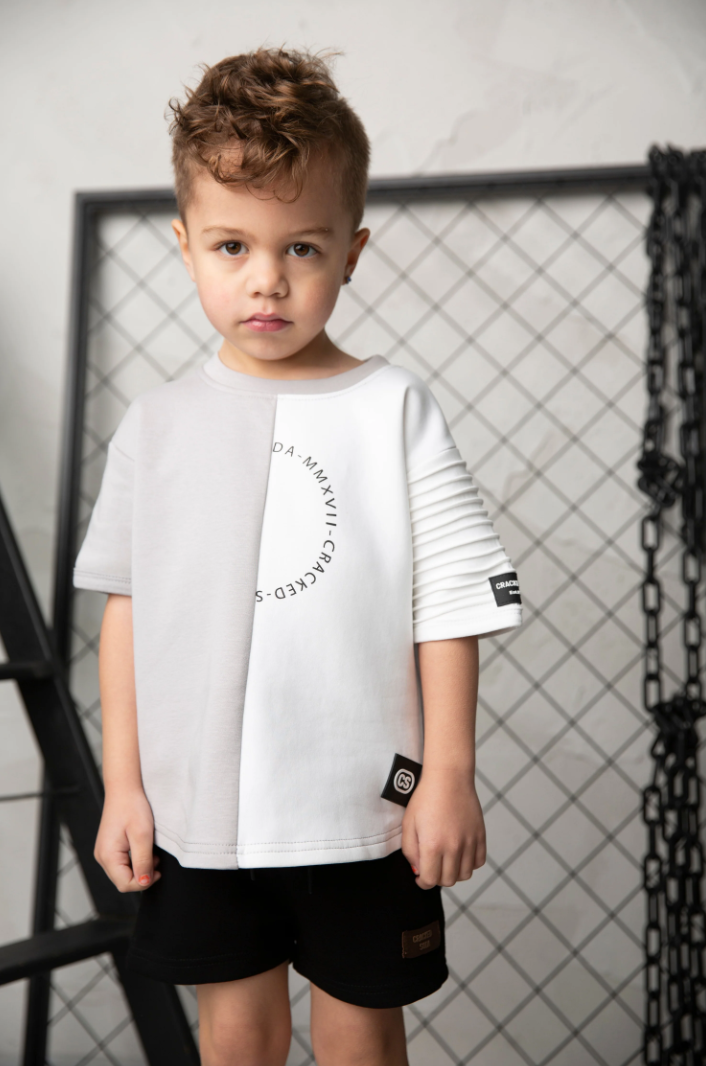 River Detail Sleeve Tee - Cloud/White