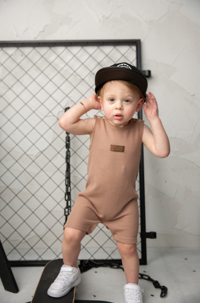 Dash Waffle Romper - Mocha