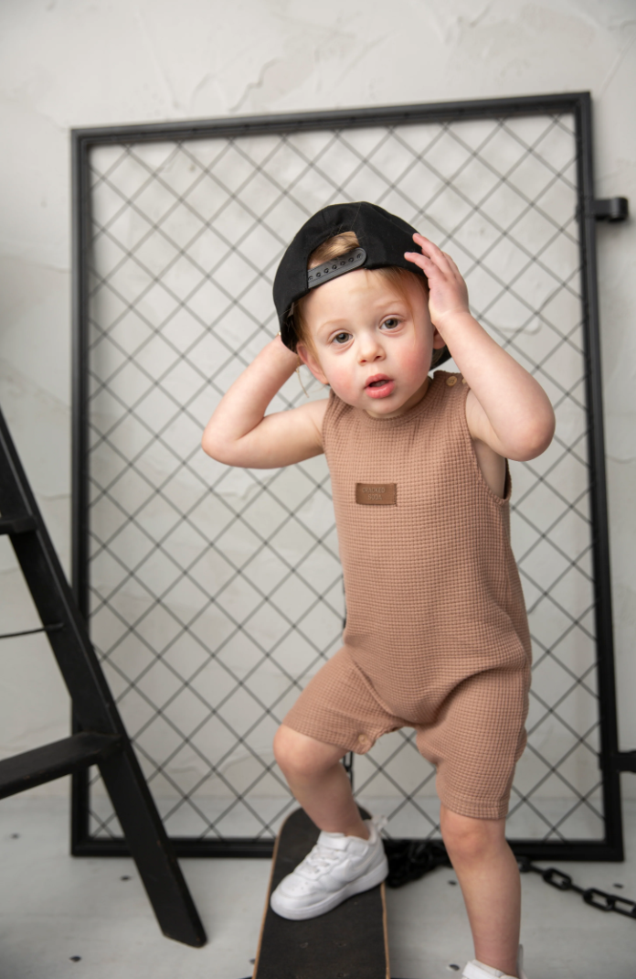 Dash Waffle Romper - Mocha