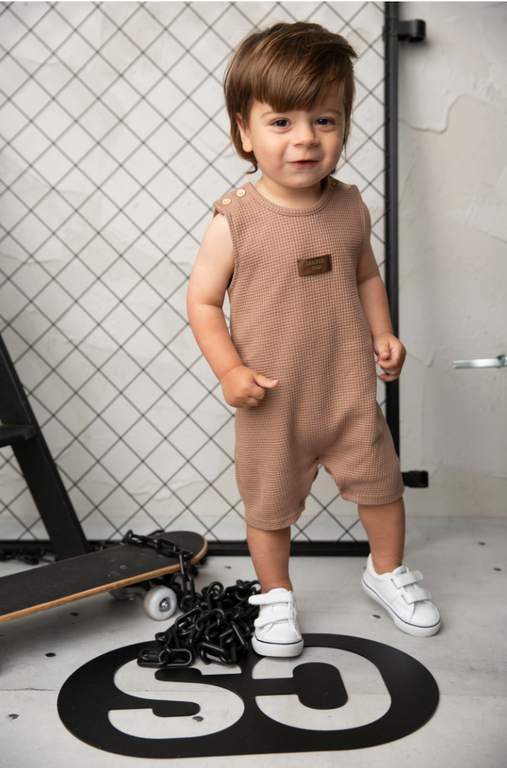 Dash Waffle Romper - Mocha