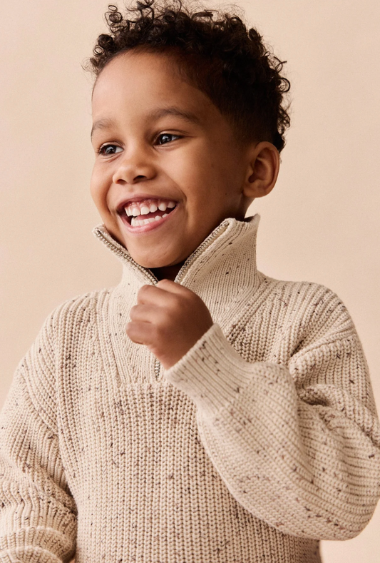 James Half Zip Jumper - Buff Fleck