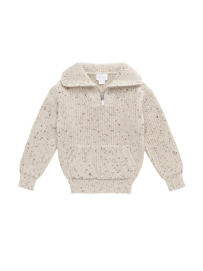 James Half Zip Jumper - Buff Fleck