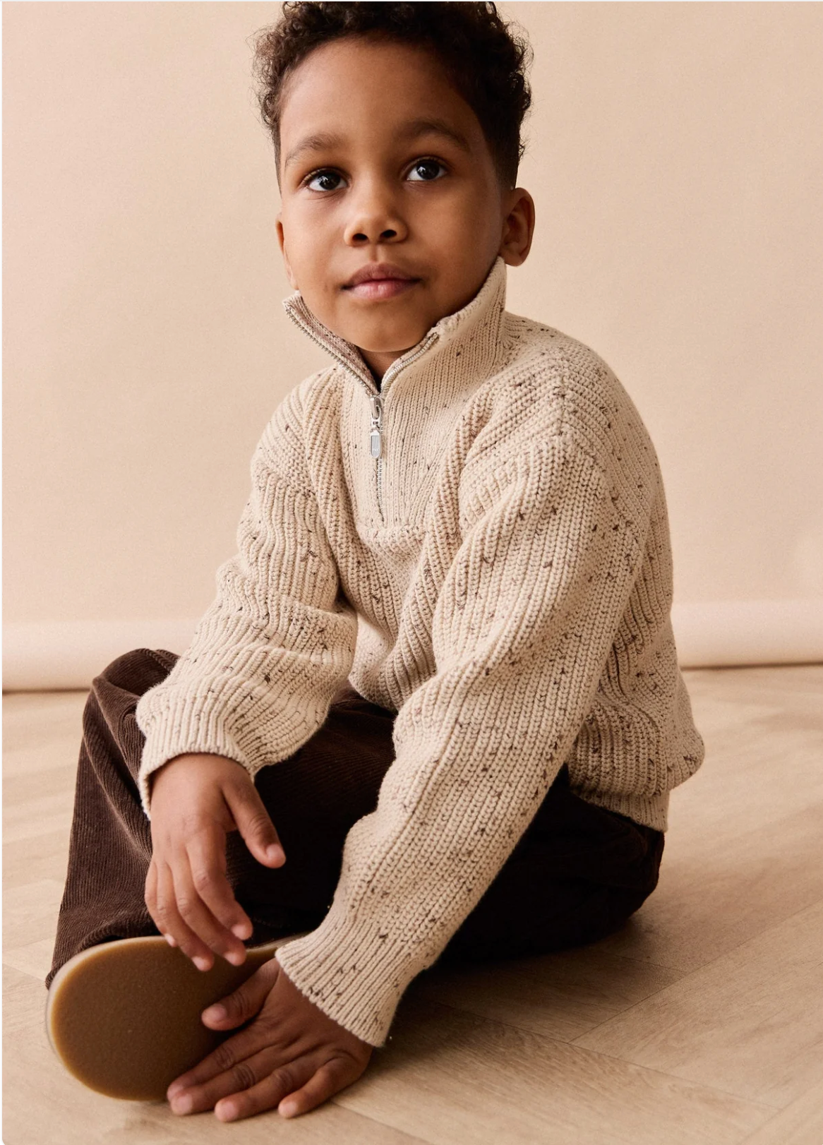 James Half Zip Jumper - Buff Fleck
