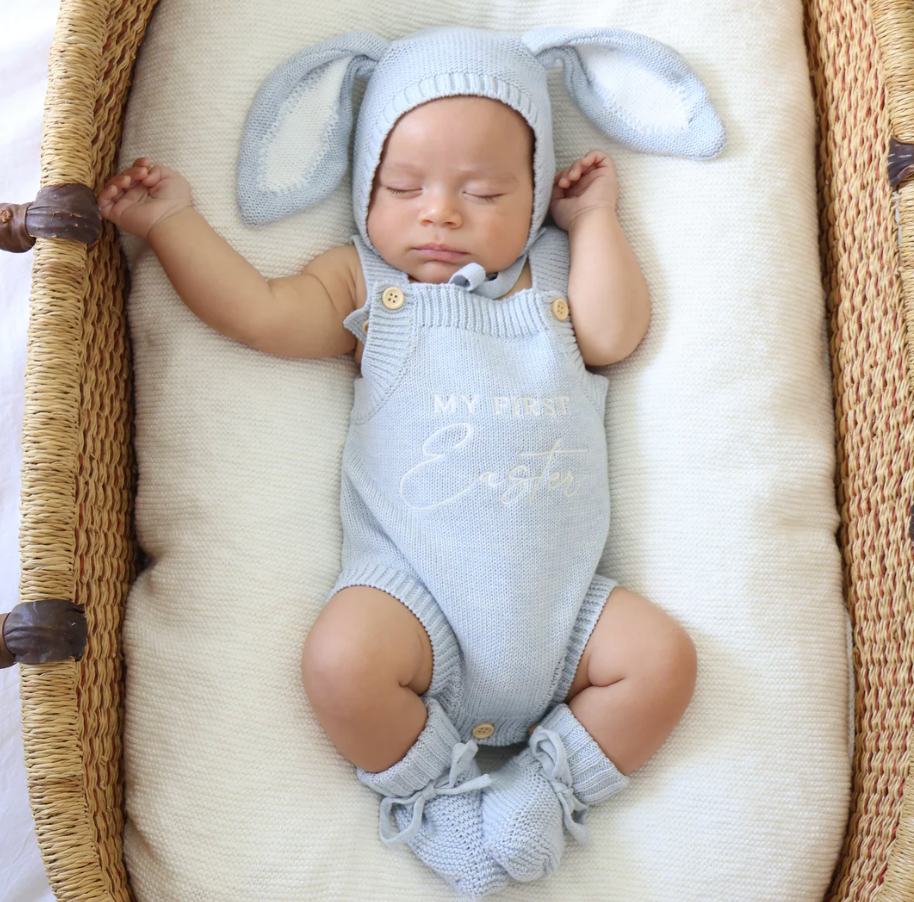 COMING SOON 'My First Easter' Singlet Knit Romper - Powder Blue