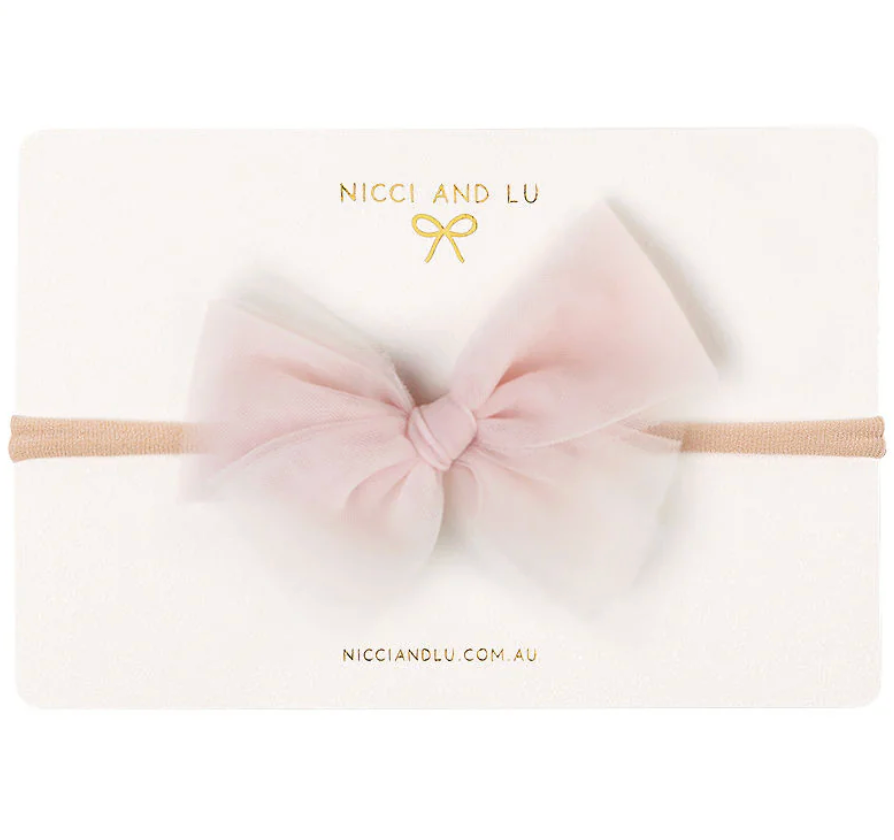 Soft Headband Tulle Bow for Dolls - Ballet Pink