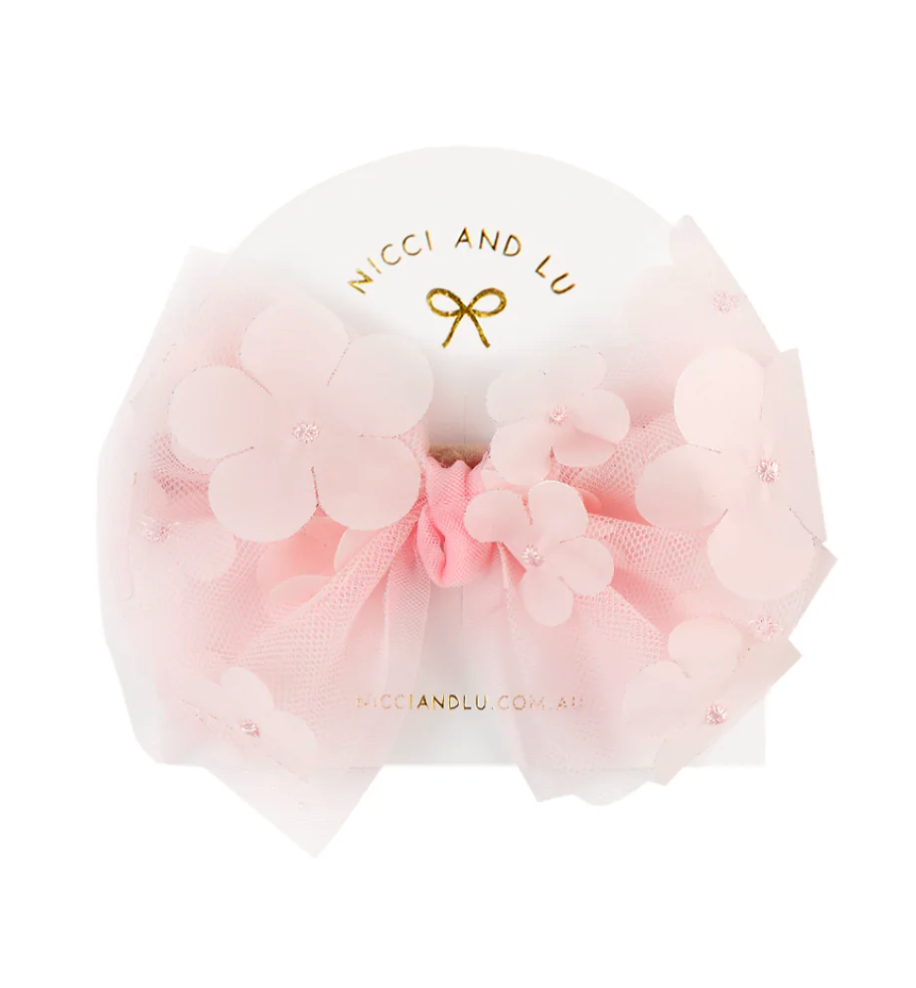Tulle Bow Headband for Dolls - Soft Pink Delicate Flower