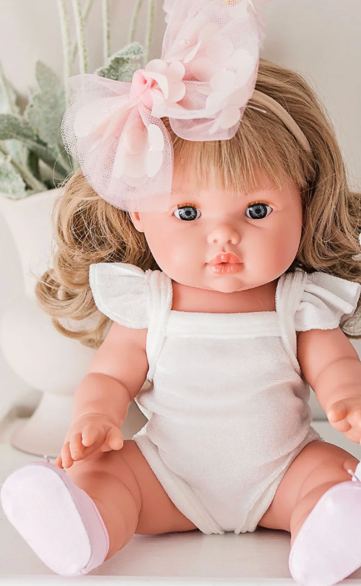 Tulle Bow Headband for Dolls - Soft Pink Delicate Flower