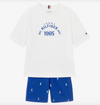 White & Blue Cotton Sailing Boat Shorts Set
