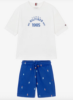 White & Blue Cotton Sailing Boat Shorts Set