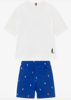 White & Blue Cotton Sailing Boat Shorts Set