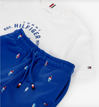 White & Blue Cotton Sailing Boat Shorts Set