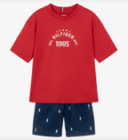Red & Navy Blue Cotton Sailing Boat Shorts Set